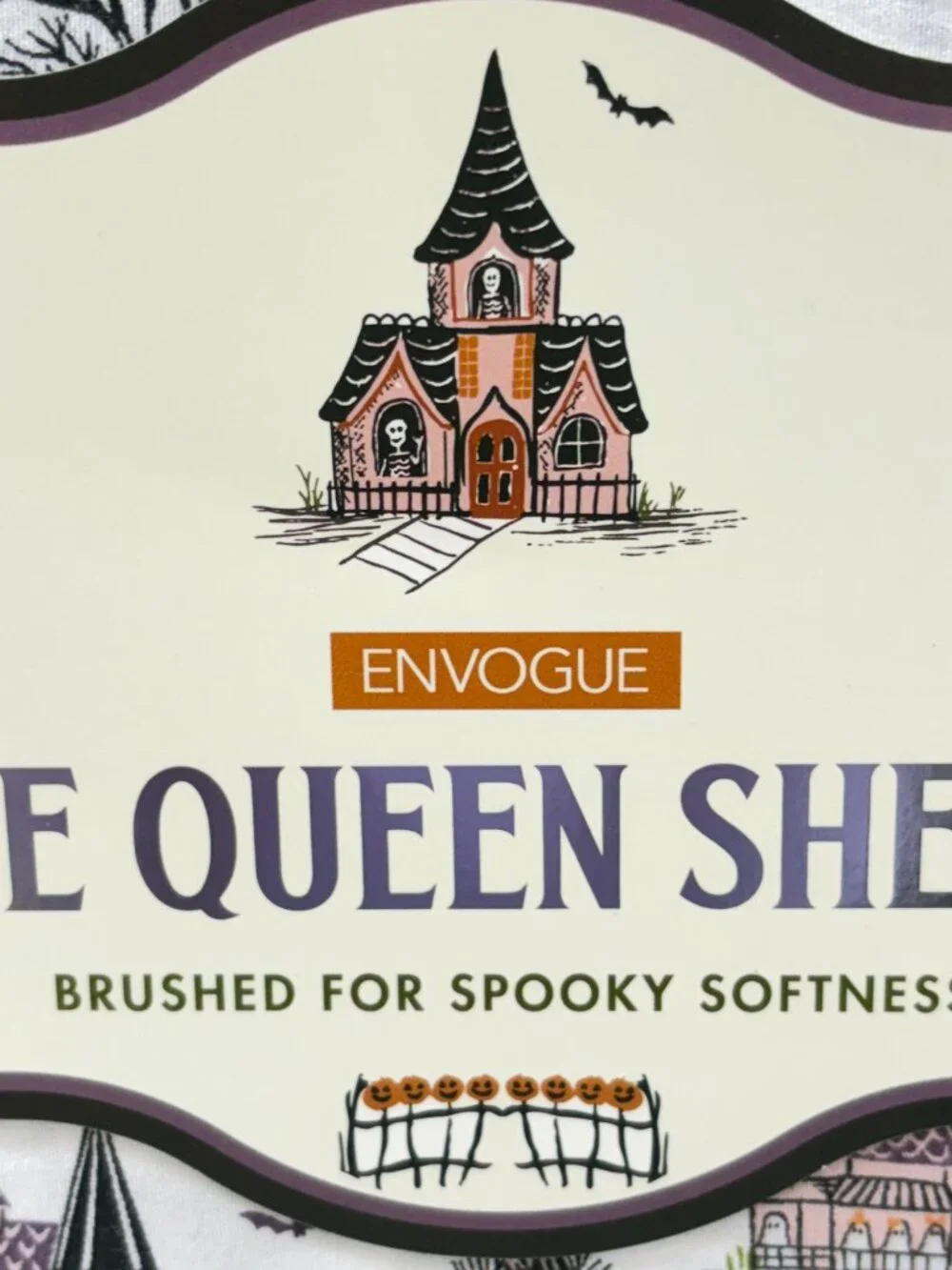 EnVogue Halloween Spooky Pink Haunted Houses Bat 4 Piece Queen Sheet Set New